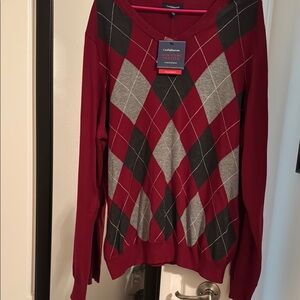 Croft & Barrow Red and Gray V-Neck Sweater